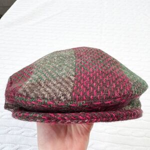 Millars Irish Wool Hand Made Pure Flat Cap Ireland Pink Green Size M 7.25